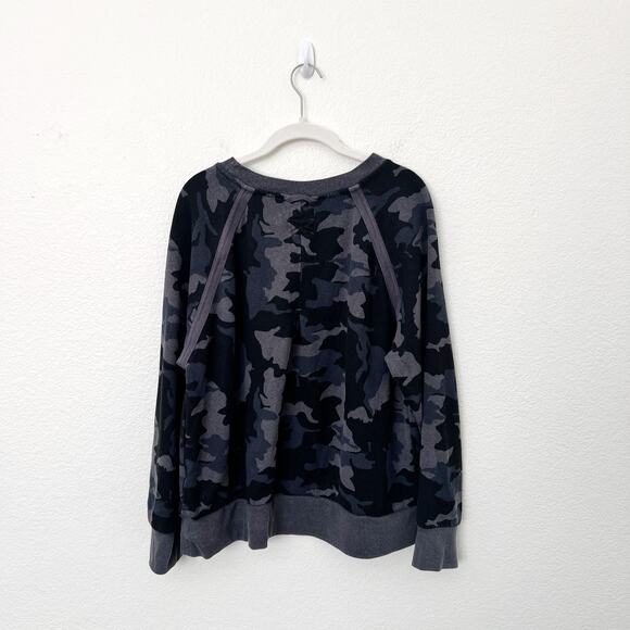 [PrAna] Cozy Up Nautical Blue Camouflage Oversized Crew Neck Sweatshirt Size 1X - Picture 3 of 10